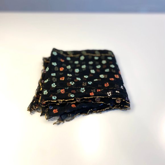 Vintage Handpainted Victorian Scarf - Sheer Floral Paisely and Gold Trim Paint - Picture 1 of 11